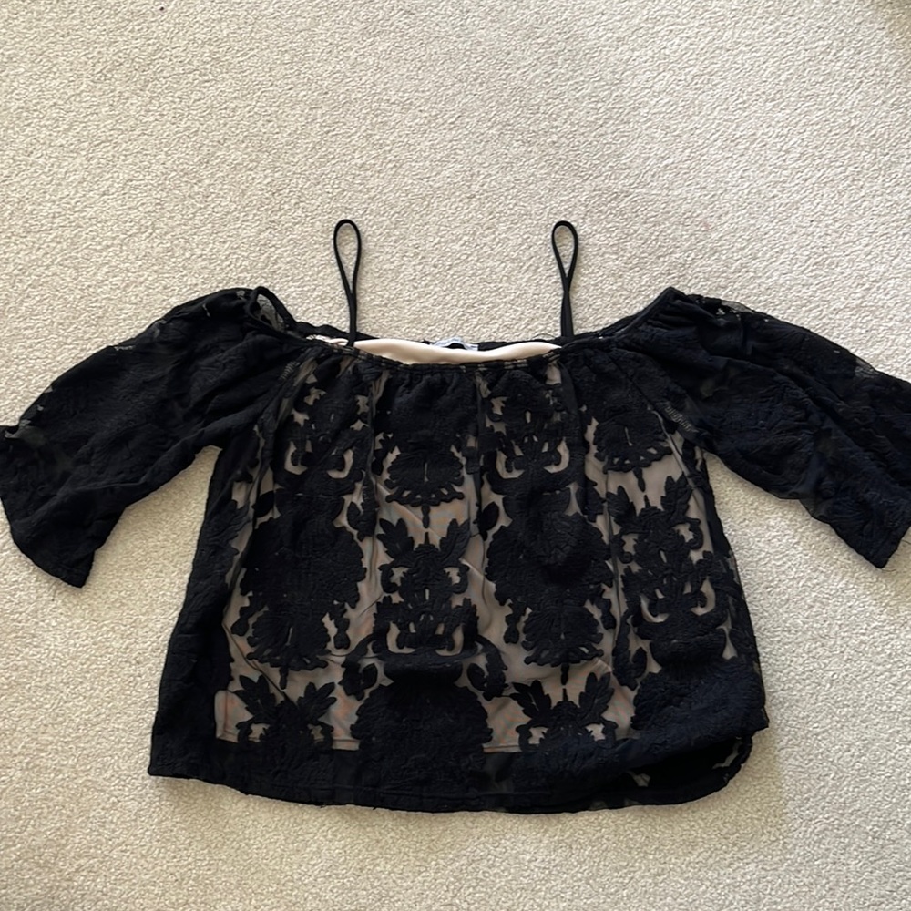 Charlotte Russe Black Lace Off the Shoulder Top, Size XS